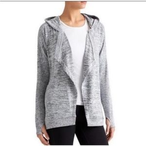 Athleta Heather Gray Hooded Open-Front Cardigan Sweater